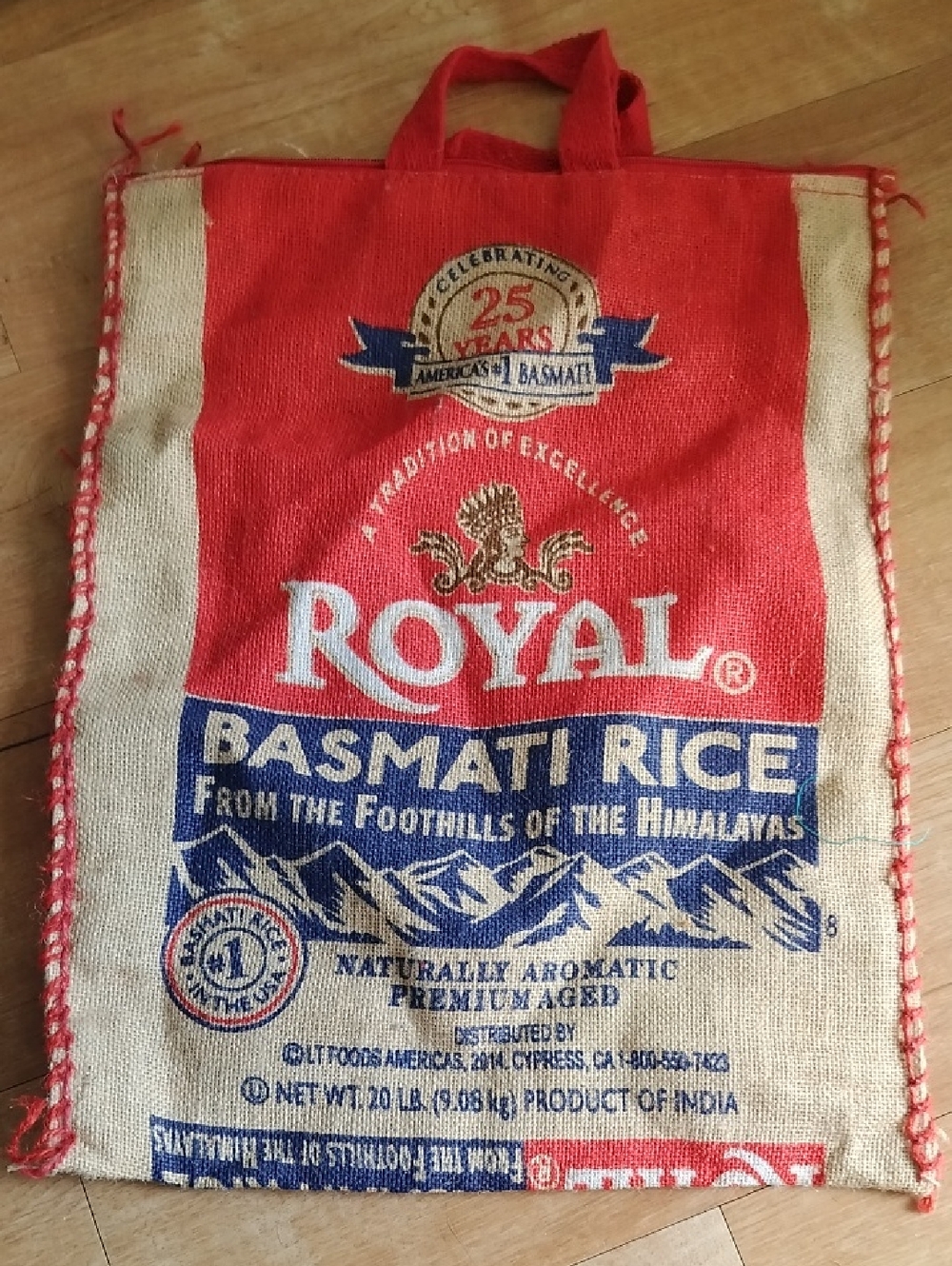 Royal Basmati Rice Jute Tote - Red and Natural